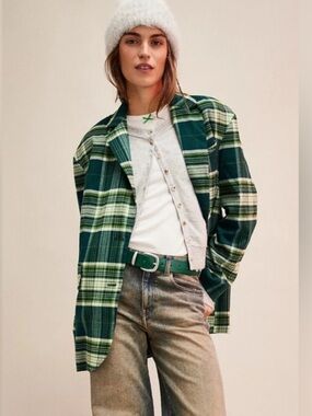 Free People Reggie Oversized Green Plaid Blazer